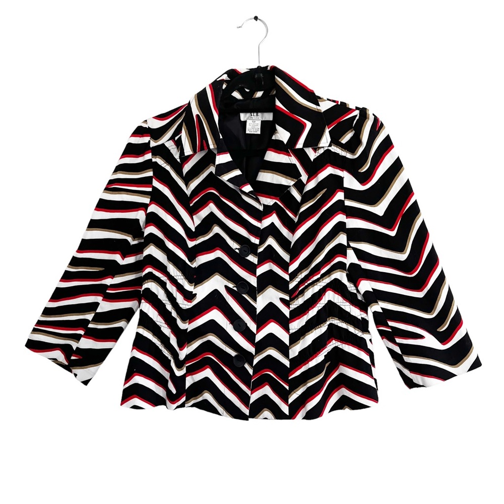 S.L.B. Petites Jacket 12P Chevron Print 3/4 Sleeve Fitted Button Front Stretch